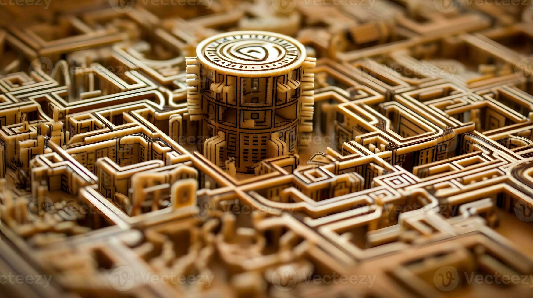 Intricate AI Generated Miniature Maze on Motherboard photo