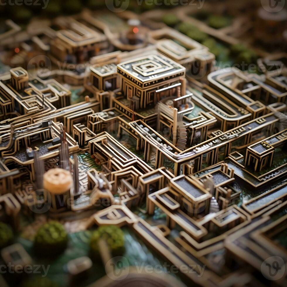 Intricate AI Generated Miniature Maze on Motherboard photo