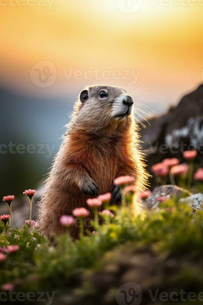 Majestic Marmot A Mountain Portrait   generative ai photo