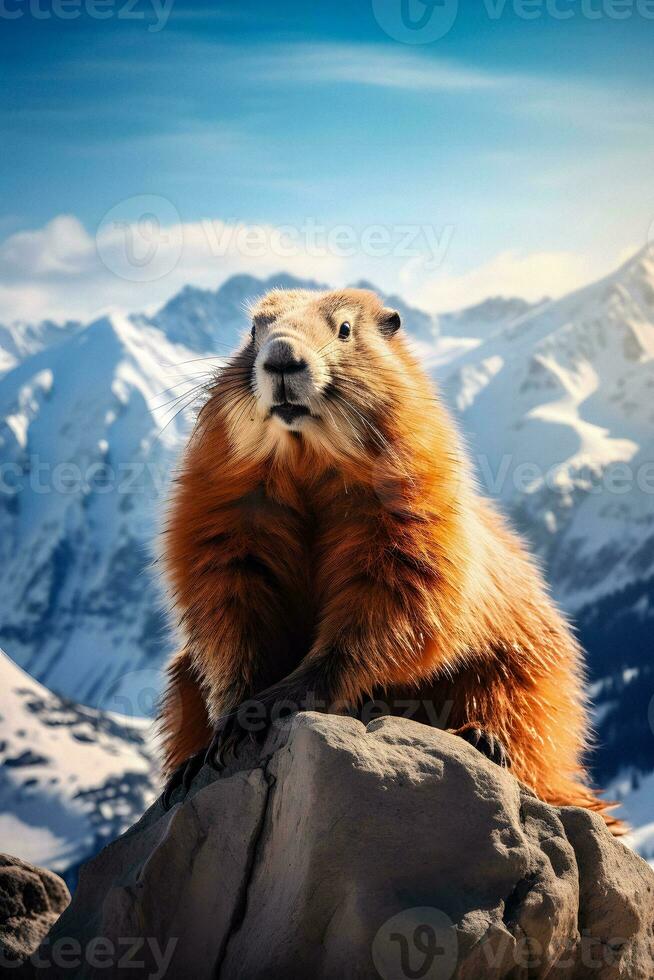 Majestic Marmot A Mountain Portrait   generative ai photo