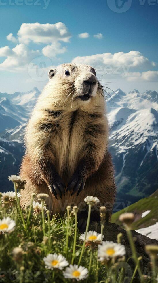 Majestic Marmot A Mountain Portrait   generative ai photo