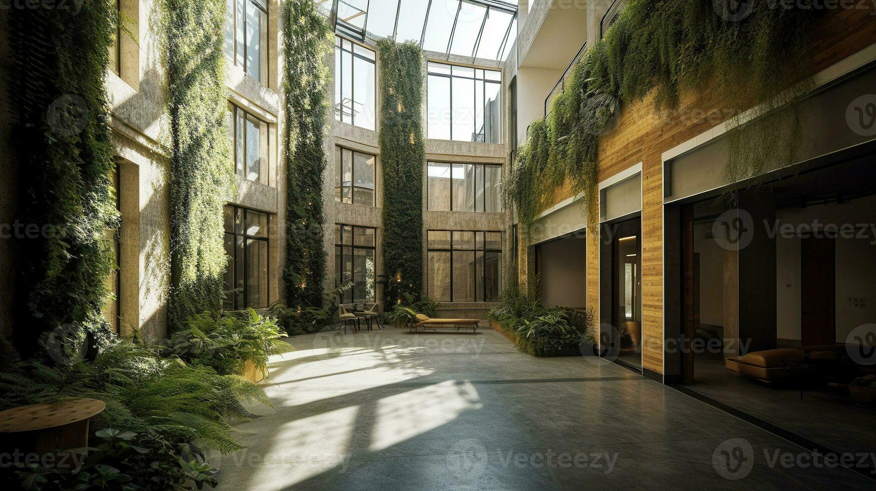 Interior of a Modern Eco Friendly Building with Vegetation   generative AI photo