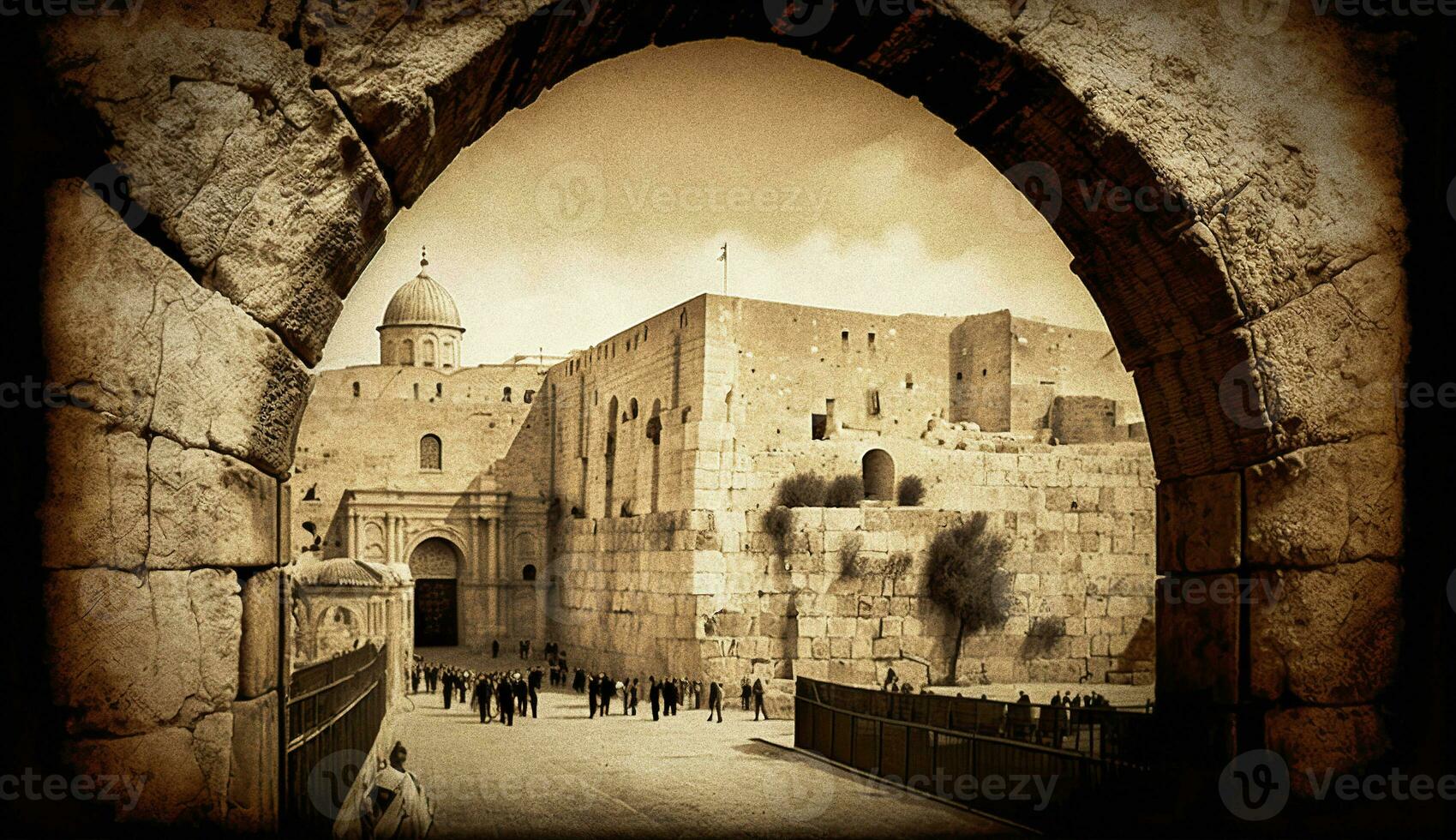 Overview of the Western Wall in Jerusalem   generative AI photo