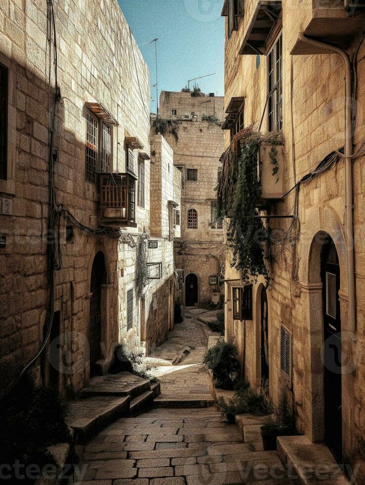 an empty alley in the old city of jerusalem   generative AI photo