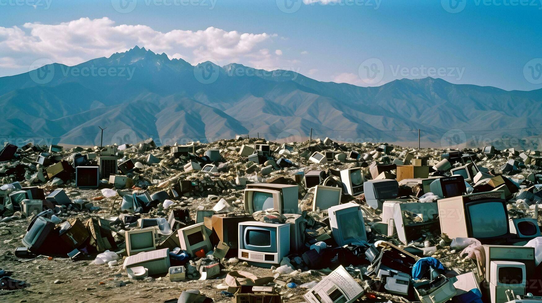 AI-Generated Gigantic Mountain of E-Waste photo