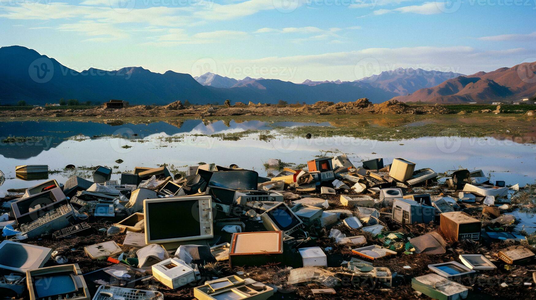 AI-Generated Gigantic Mountain of E-Waste photo