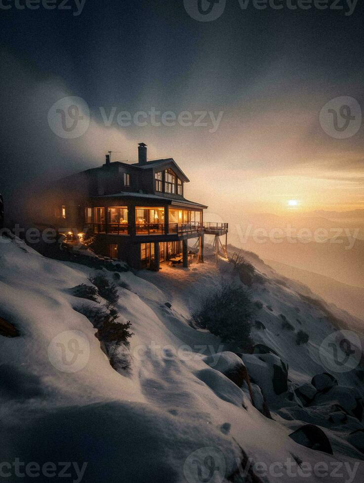 Mountain-Top Luxury Generative AI Creates a Stunning Snow-Capped Summit Home photo