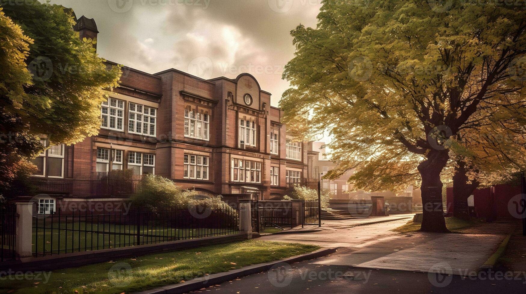 External View of a Charming English High School, generative ai photo