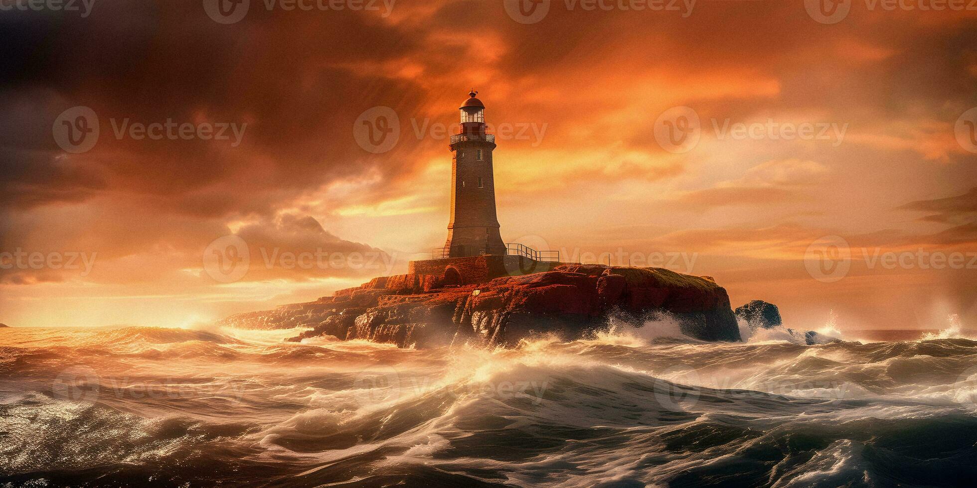 Majestic Lighthouse at Sunrise A Generative AI Masterpiece photo