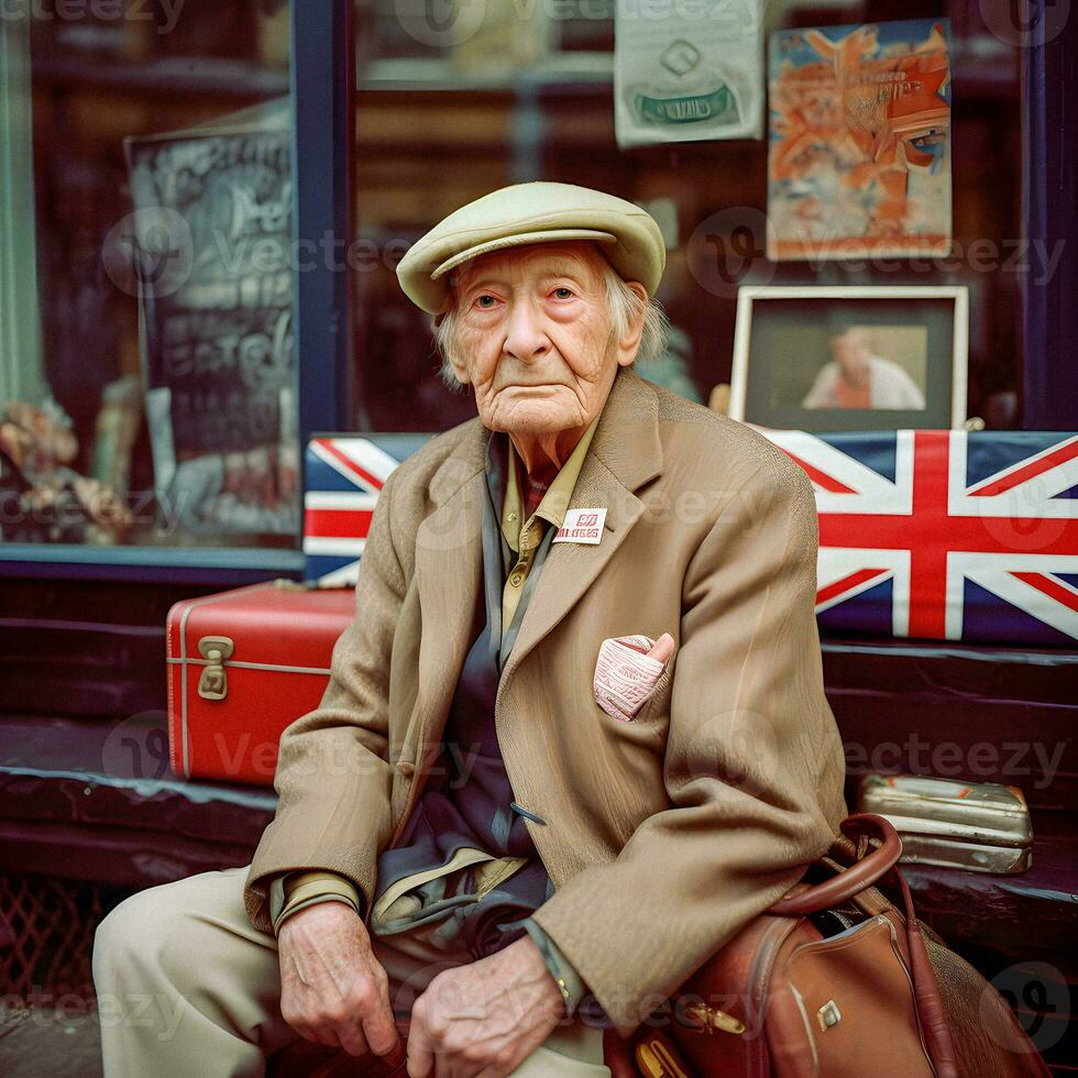 Elderly British Gentleman with Union Jack Flag, generative ai photo