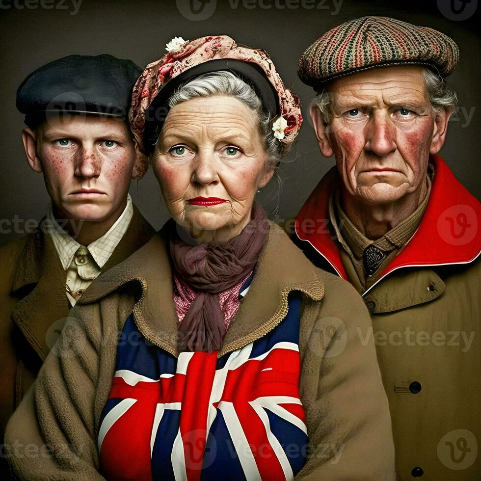 A striking image featuring British people proudly displaying the Union Jack flag, created through generative AI. photo