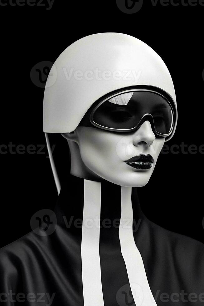 Postfuturistic Generative AI Portrait Abstract Black and White Portrait of a Woman photo