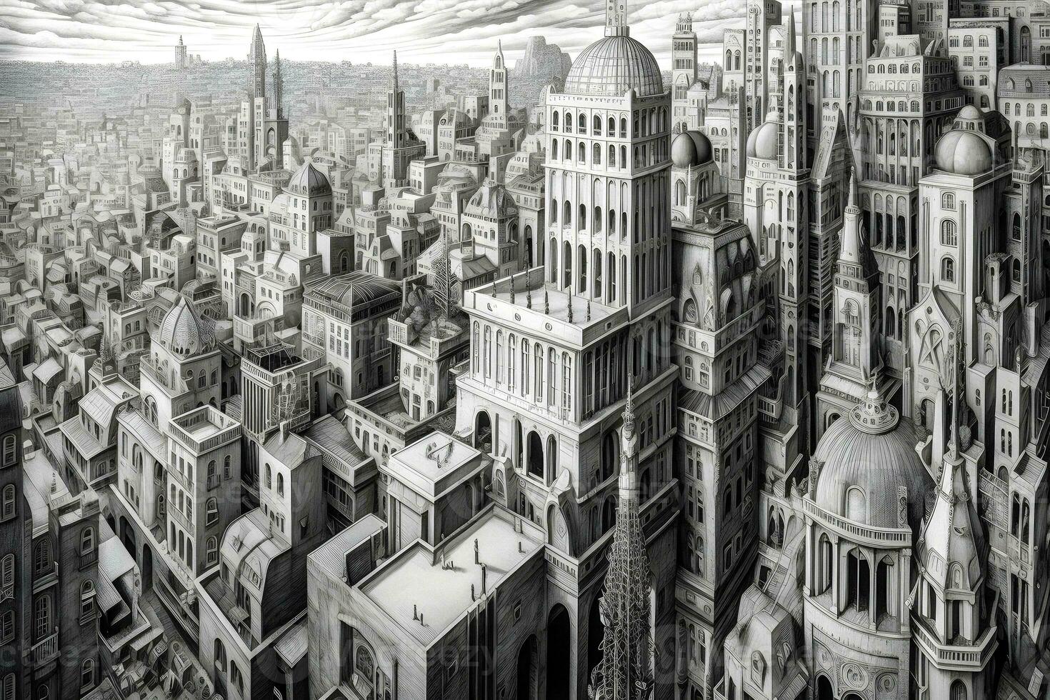 Intricate Gravure Cityscape Generative AI Artwork photo
