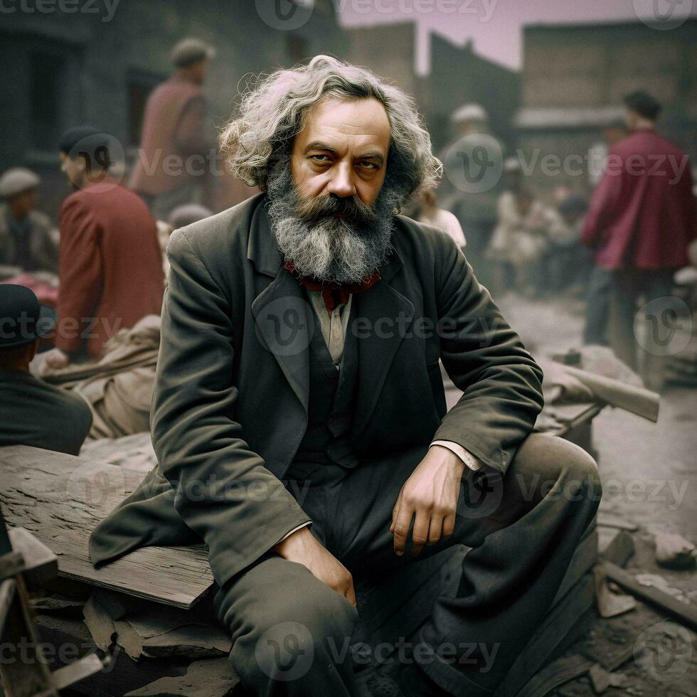 Karl Marx in the Great Depression, generative ai photo