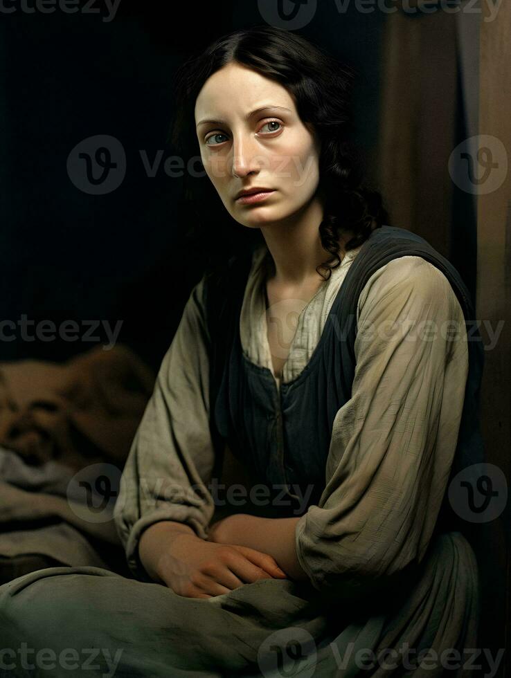 Vintage Portrait of a Young Woman During the Great Depression. Generative AI. photo
