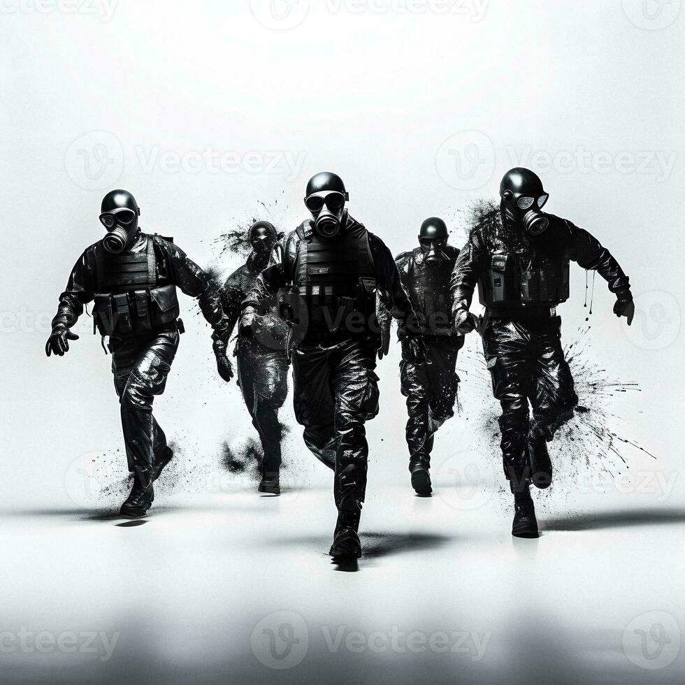 Black and White Riot Police Sketch on White Background. Generative AI. photo