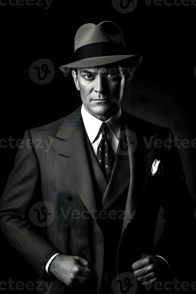 Elegant Man in Studio Wearing Classic British or American Suit. Generative AI. photo