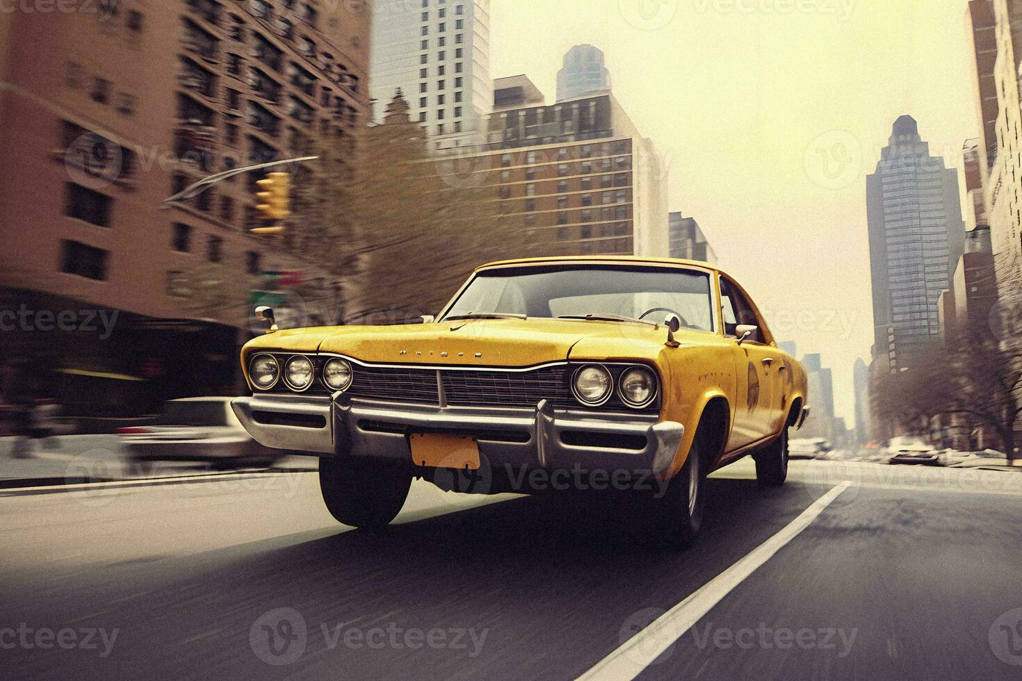 Retro 70s NYC Yellow Cab Ride. Generativ AI. photo