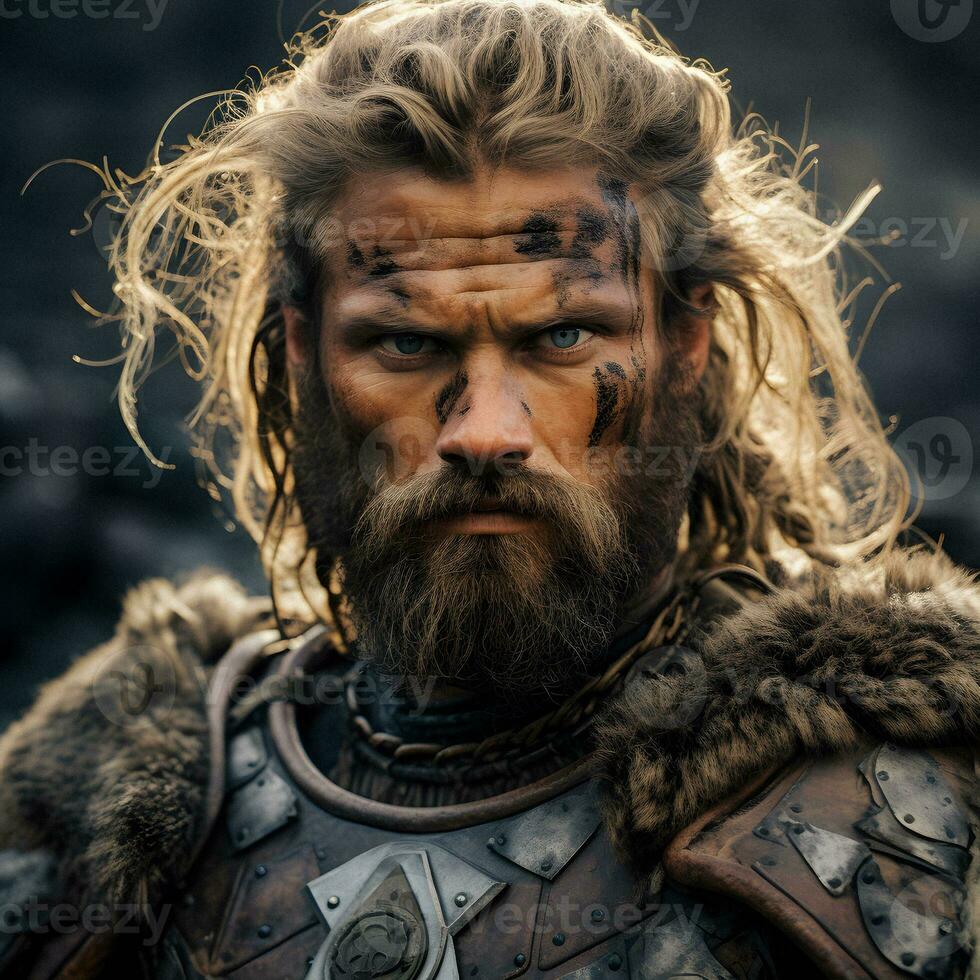 retrato de un vikingo guerrero. generativo ai. foto