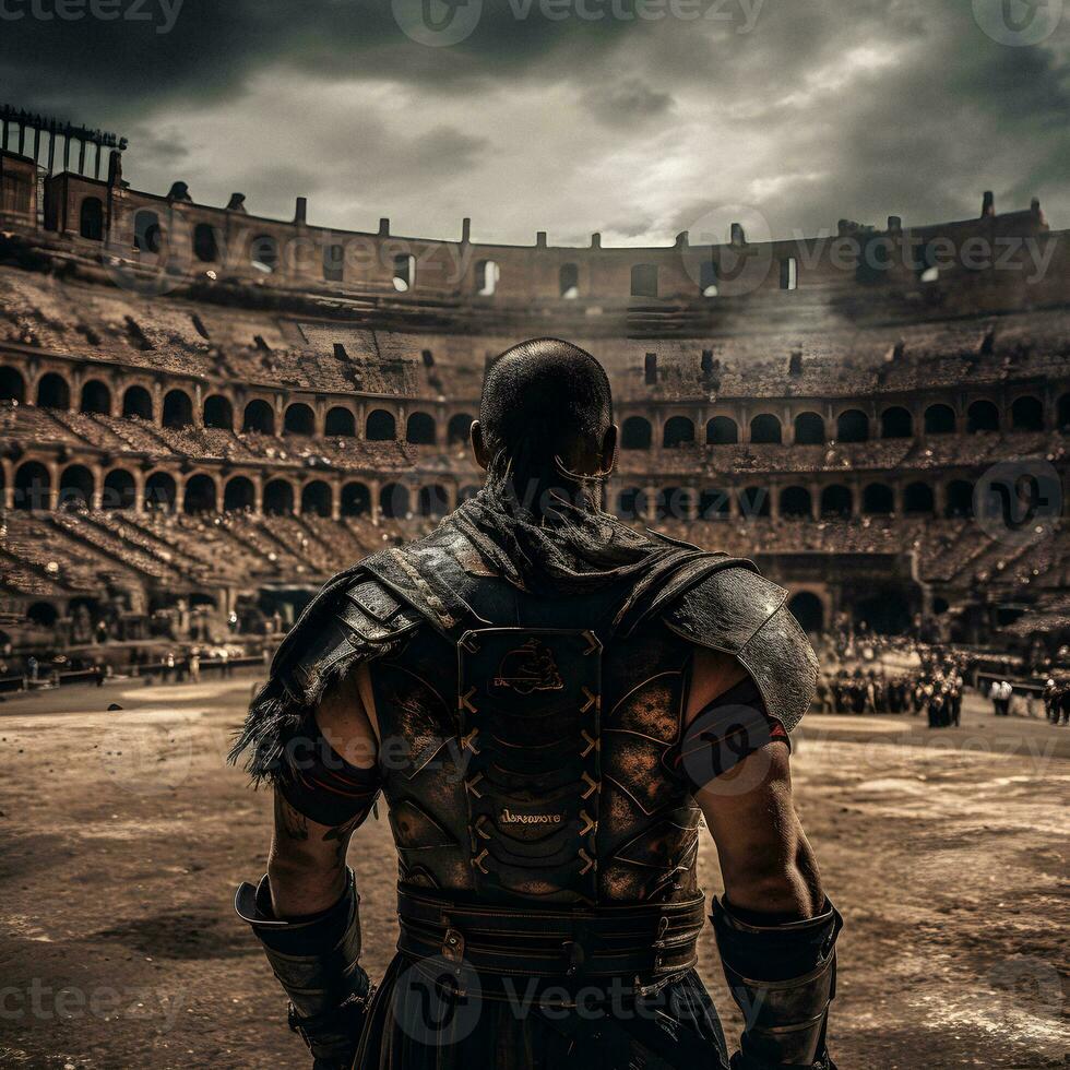 Viking Gladiator in Post-Apocalyptic Roman Arena. Generative AI. photo