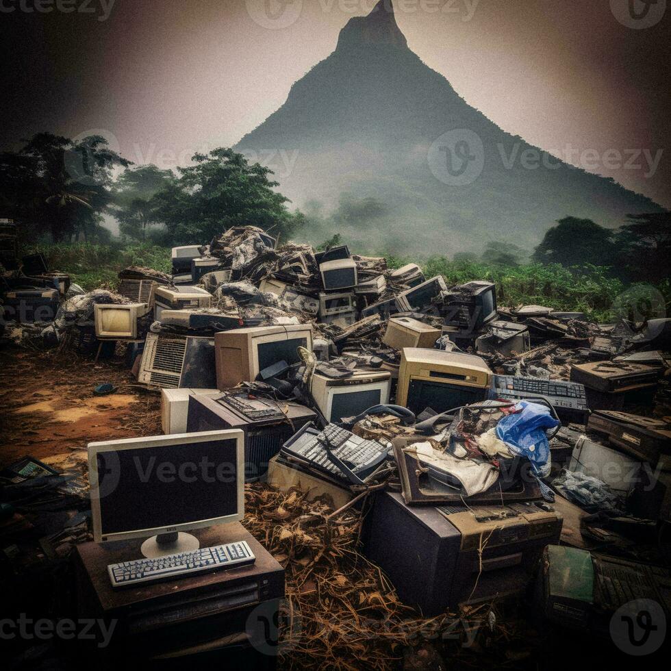 Electronic Waste Dumpsite - Generative AI Concept photo