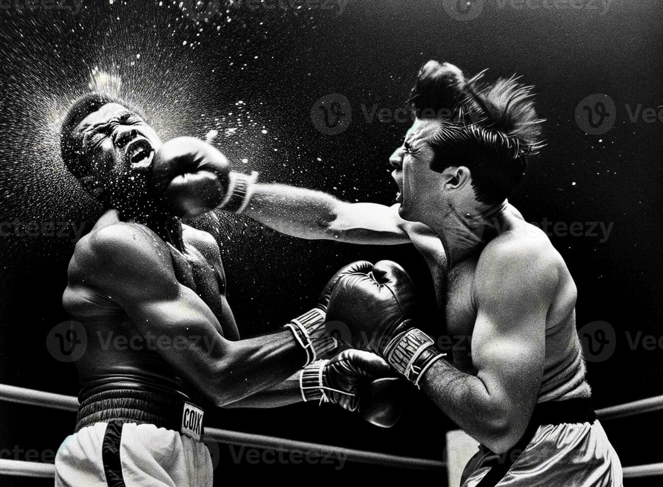 Black and White AI-Generated Boxing Knockout Photo