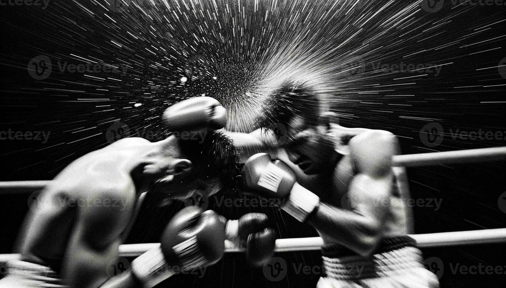 Black and White AI-Generated Boxing Knockout Photo