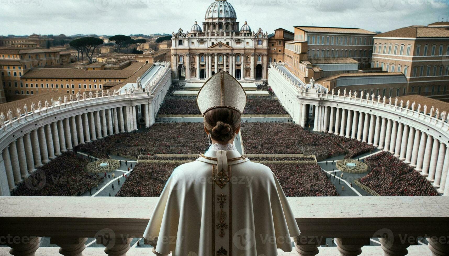 histórico momento hembra papa en Vaticano balcón. generativo ai. foto