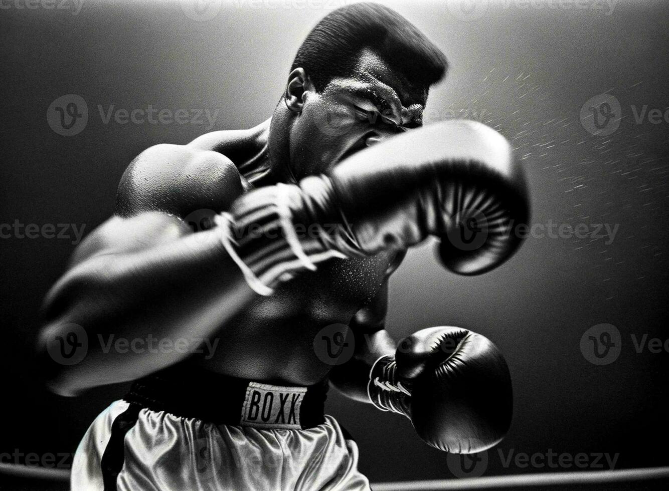 Monochrome Portrait of a Boxer in Forward Boxing Stance - AI Artistry photo