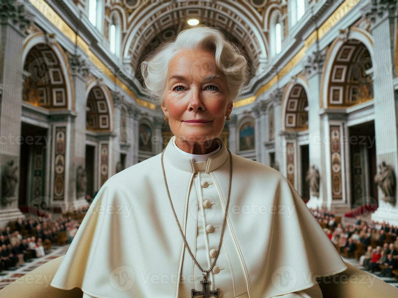 Portrait of a Female Pope at the Vatican. Generative AI. photo