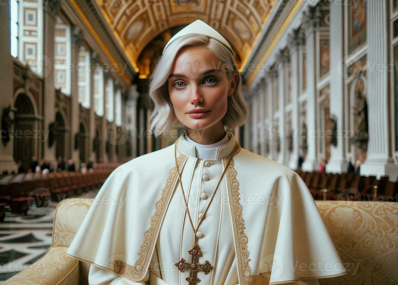 Portrait of a Beautiful Young Woman, Symbolizing Christianity. Generative AI. photo