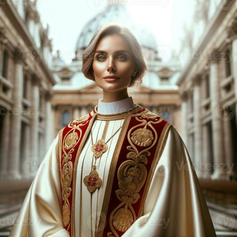 retrato de un hermosa joven mujer, simbolizando cristiandad. generativo ai. foto