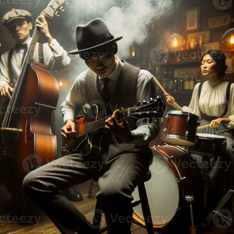 Jazz Trio in a Timeless Setting. Generative ai. photo