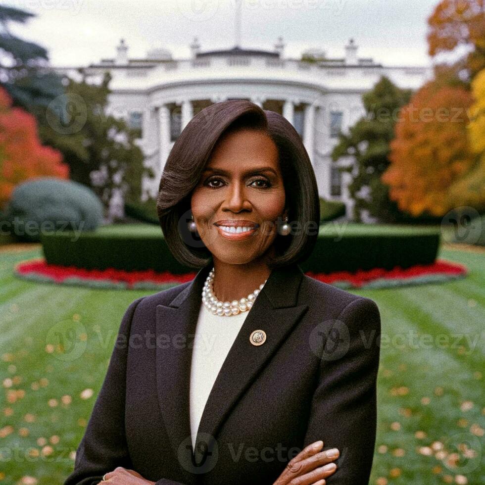 Historic Portrait of First Black Female President of the United States. Generative AI. photo