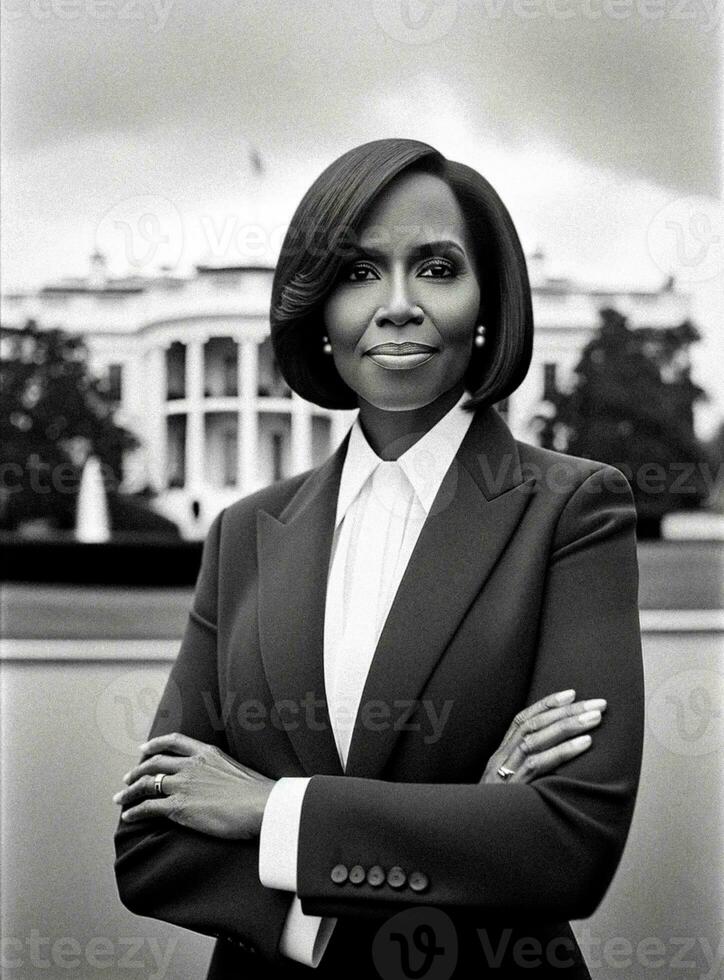 Historic Portrait of First Black Female President of the United States. Generative AI. photo