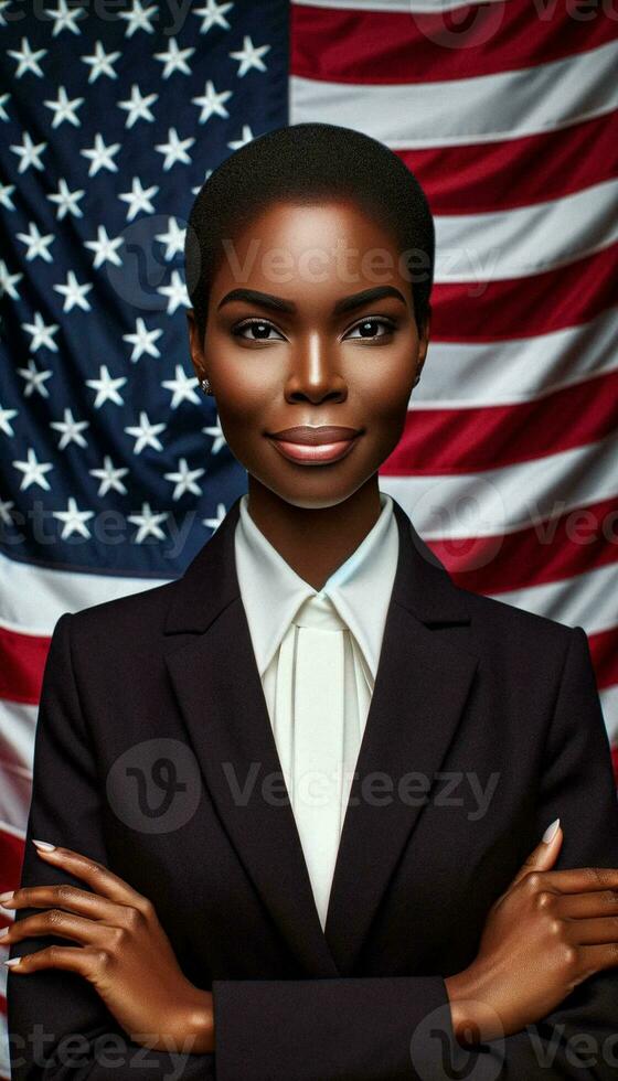 Historic Portrait of First Black Female President of the United States. Generative AI. photo