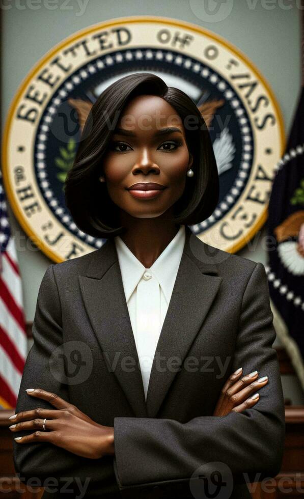 Historic Portrait of First Black Female President of the United States. Generative AI. photo