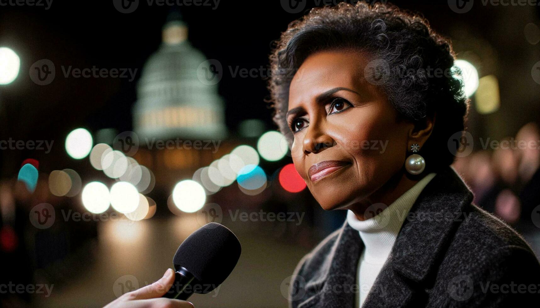 Inaugural Address at the Capitol by the First Black Female President of the United States. Generative AI. photo