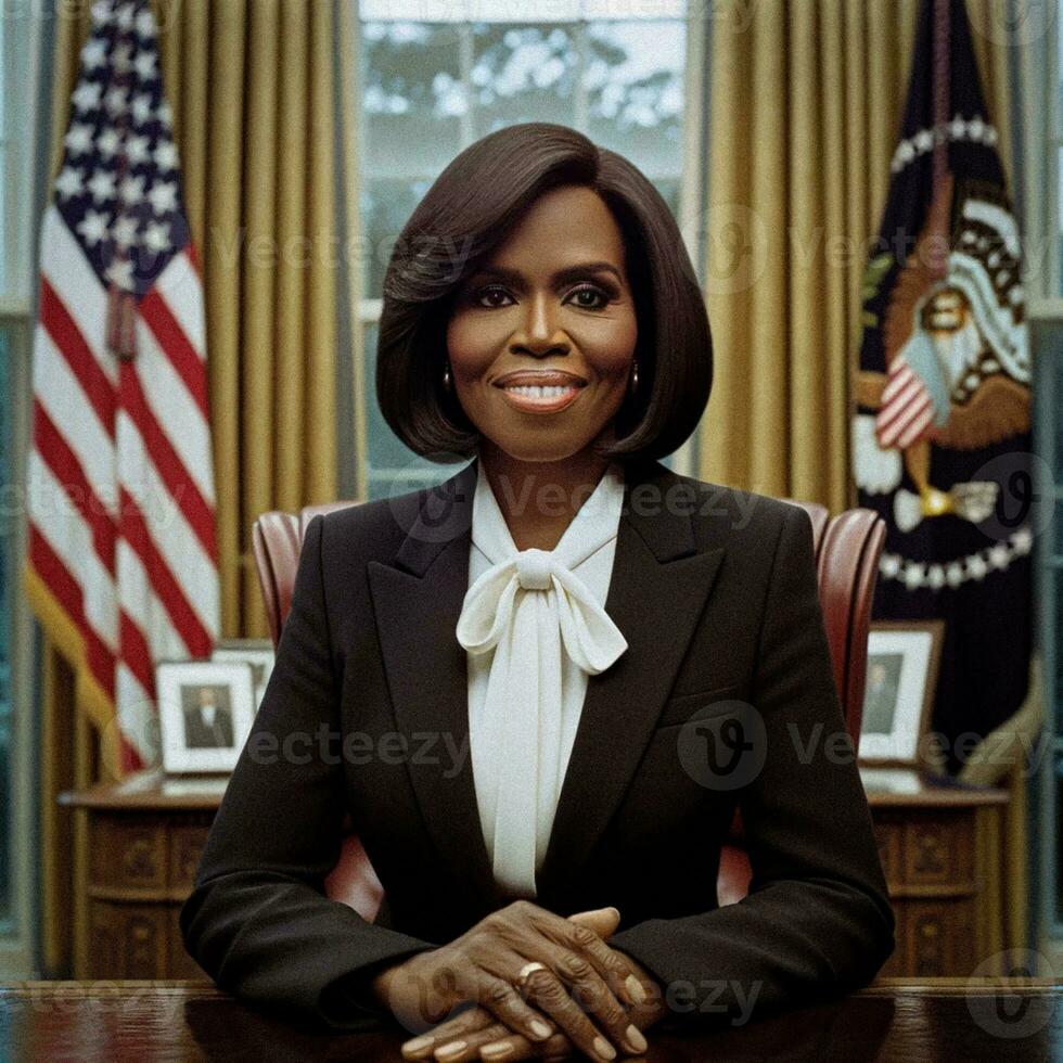 Historic Portrait of First Black Female President of the United States. Generative AI. photo