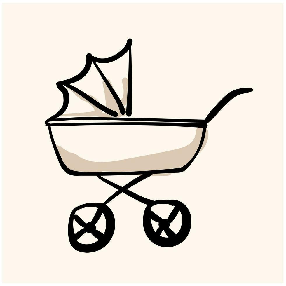 Baby stroller sketch doodle line art for web, mobile and infographics. vector