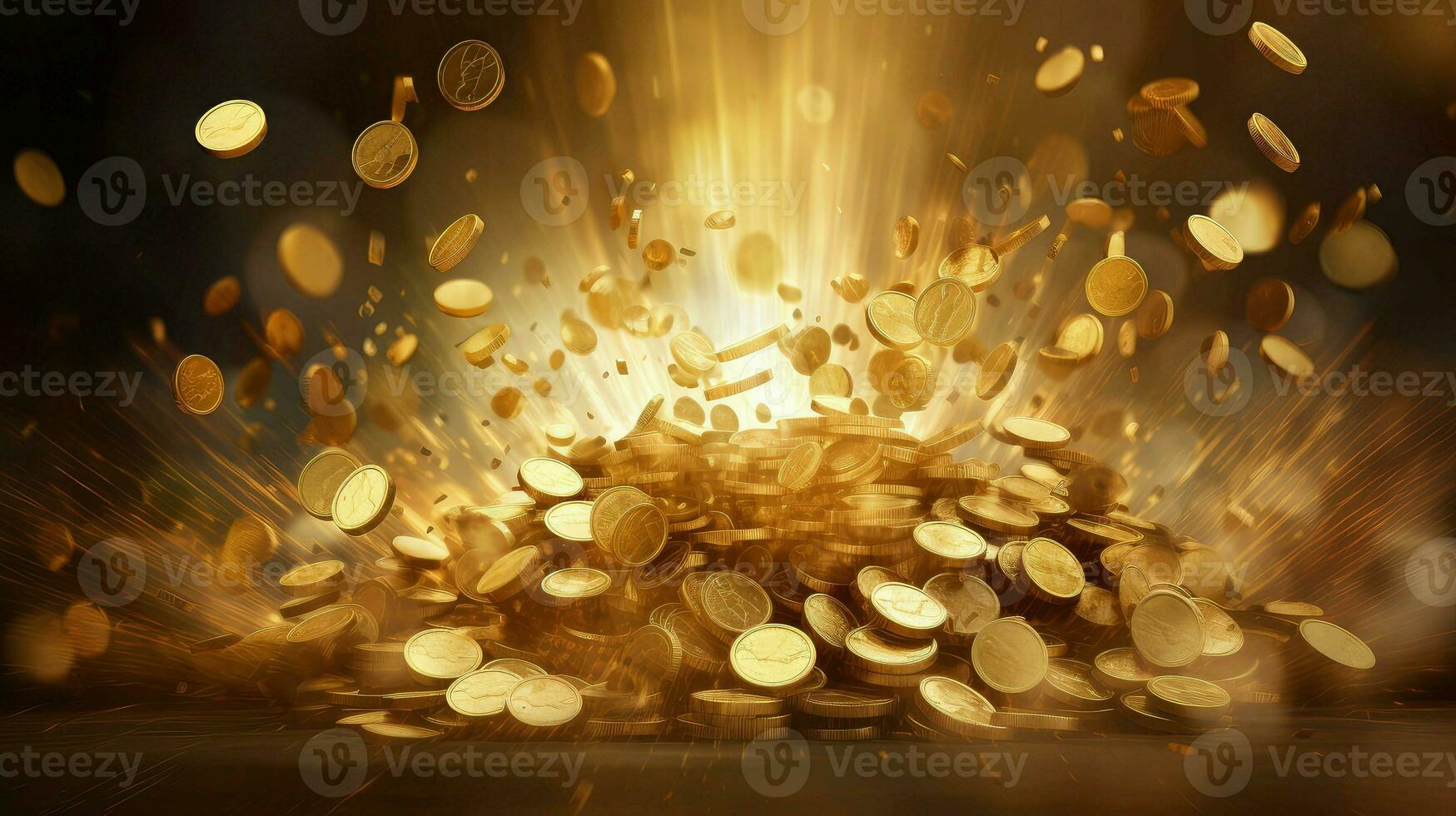 3d oro moneda explosión ai generado foto