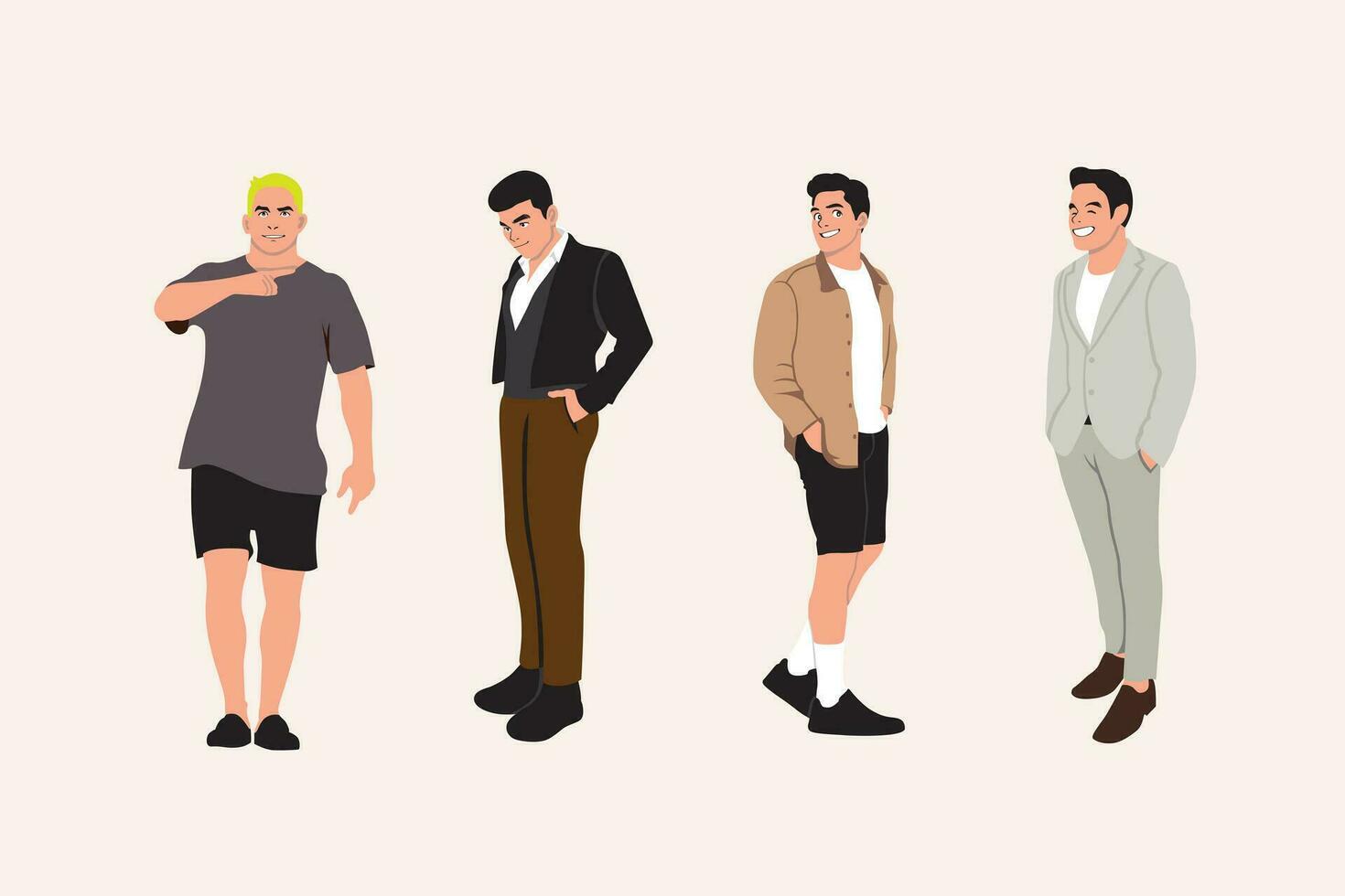 Set of men in casual clothes. Vector illustration in flat style.