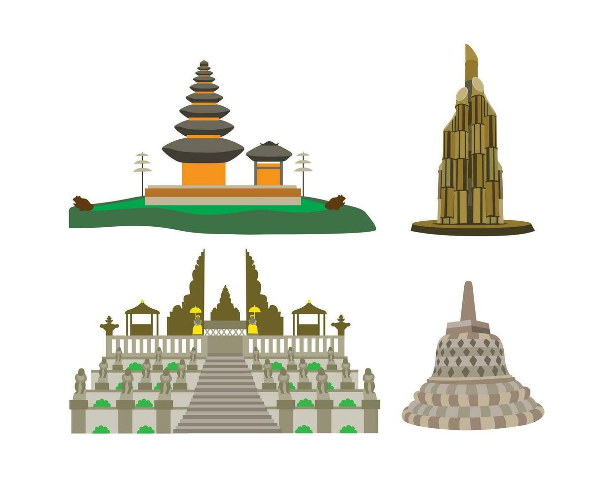 indonesian temple set. Vector illustration of indonesian temple.
