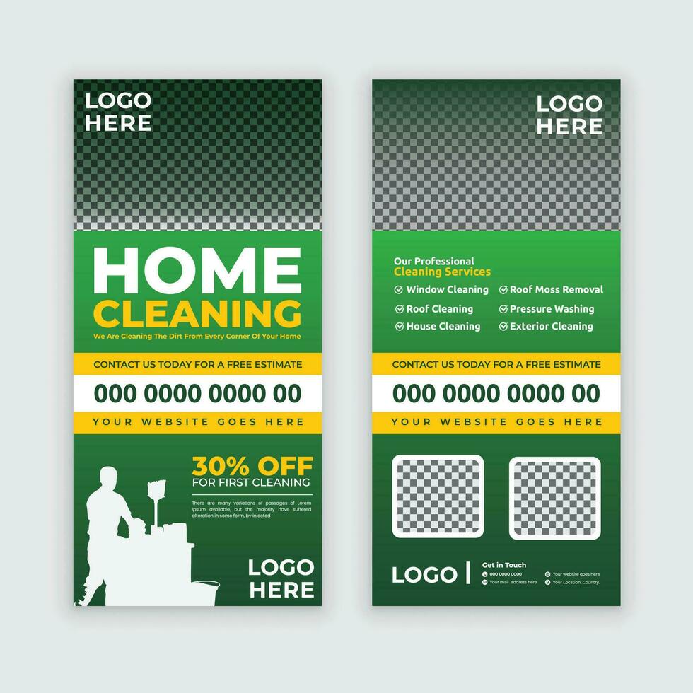 Home cleaning service Dl flyer template, or rack card for roof cleaning, window, office cleaning, junk dust removal, and Multipurpose Cleaning service rack card and leaflet layout vector