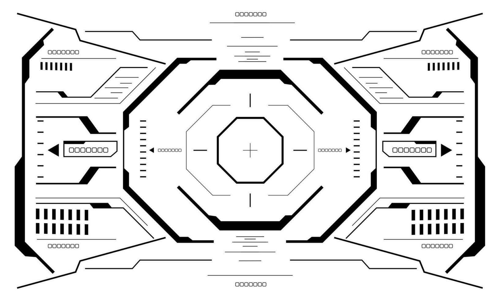 HUD sci-fi interface screen view black geometric on white design virtual reality futuristic technology creative display vector