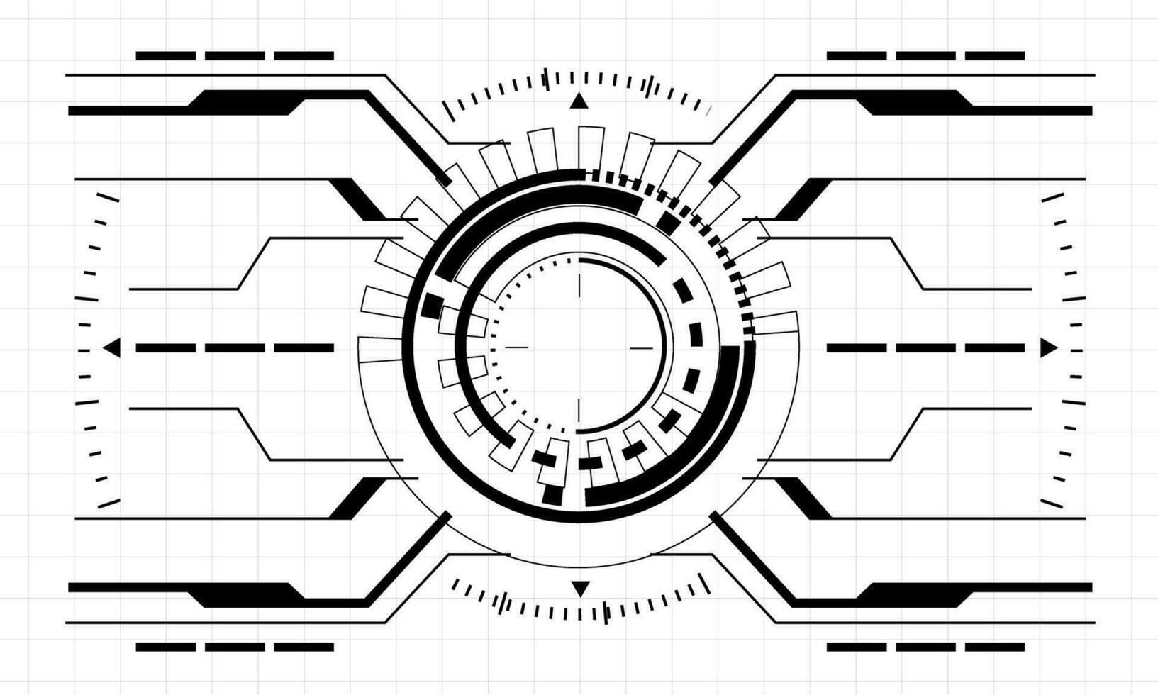 HUD sci-fi interface screen view black geometric on white design virtual reality futuristic technology creative display vector