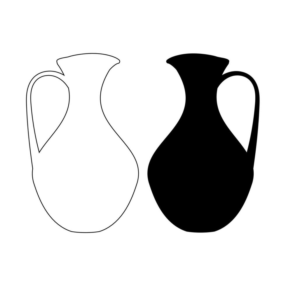 Vector jug in a simple shape with a silhouette and outline in black
