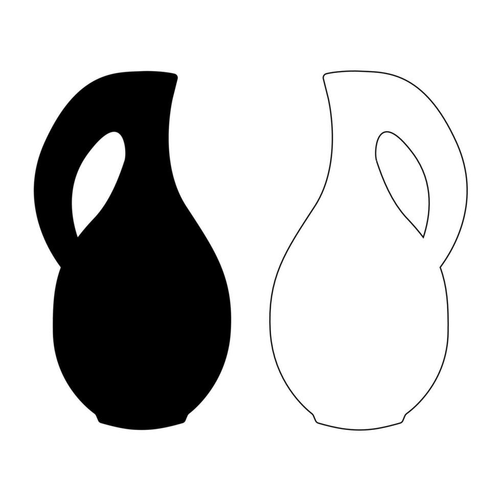 Jugs in a simple shape with a silhouette and outline in black vector