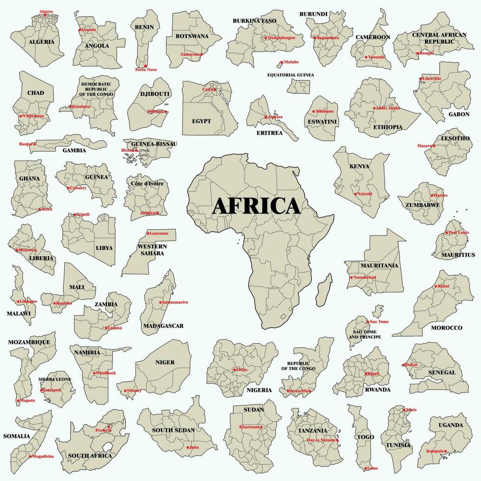 dibujo a mano alzada del mapa de los países africanos. vector