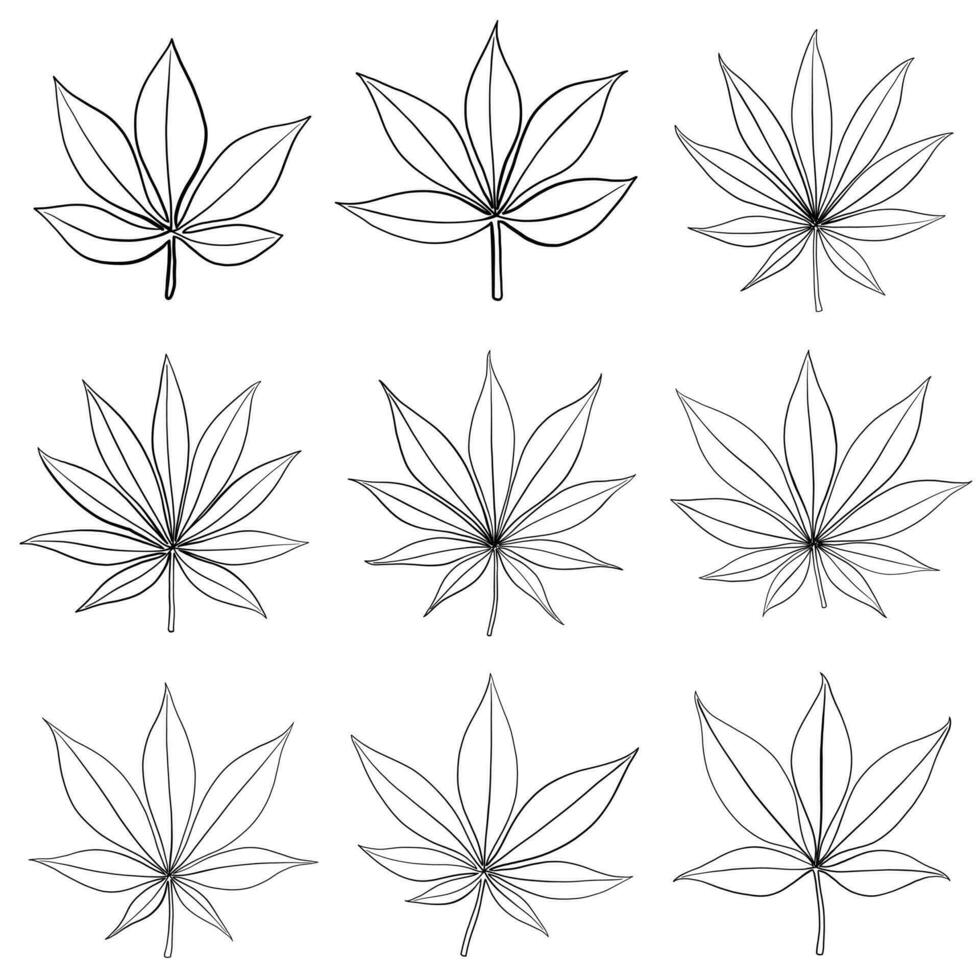 Simplicity cannabis leaf freehand drawing flat design collection. vector